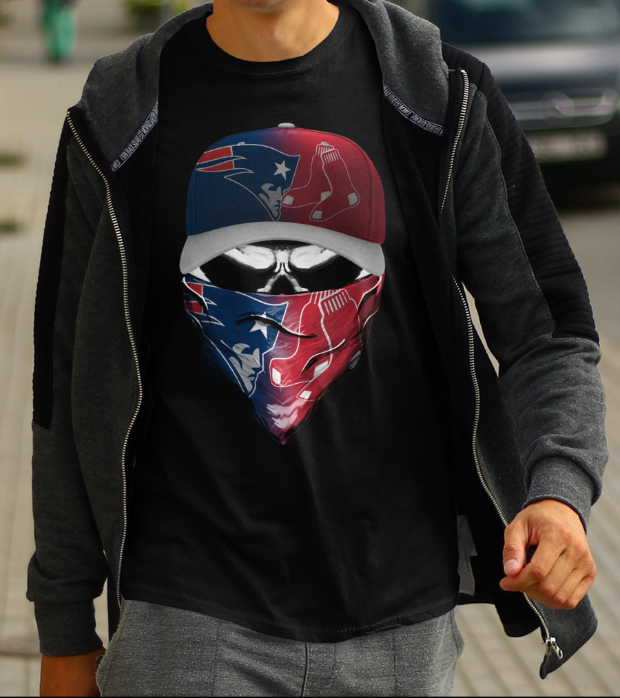 Patriots Red Sox Skull Mask Hat T-Shirt