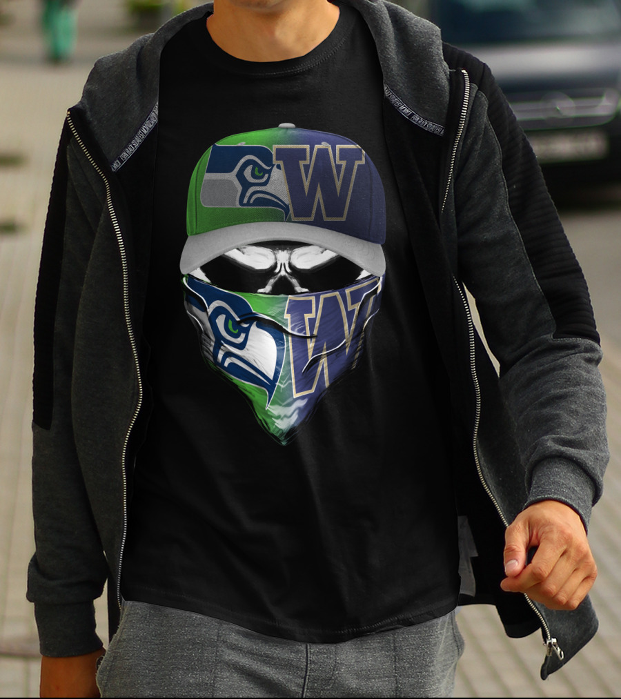 Seahawks-Washington Huskies Skull Mask Fan Fusion T-Shirt