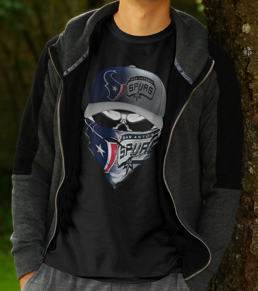 San Antonio Spurs And Houston Texans Skull Mask Combo T-Shirt