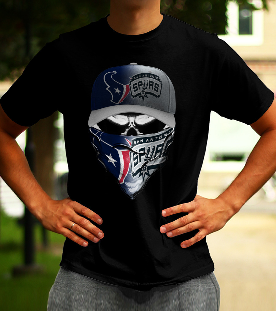 San Antonio Spurs And Houston Texans Skull Mask Combo T-Shirt