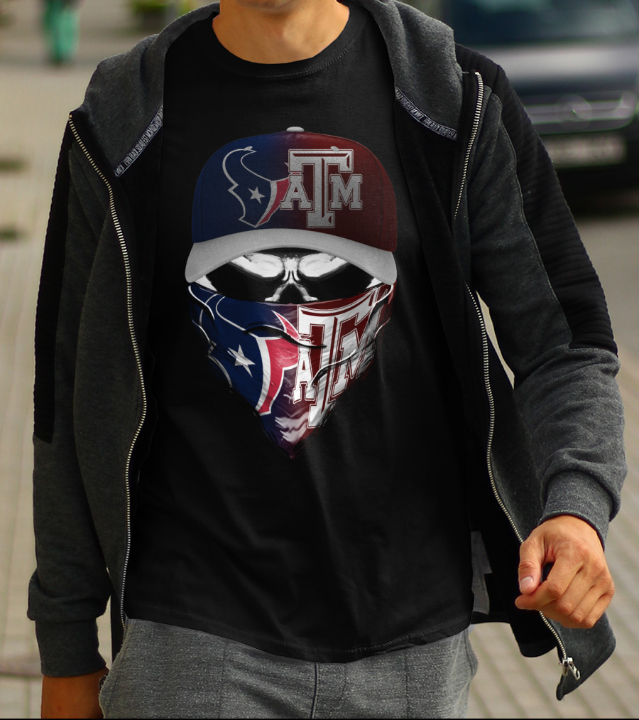 Houston Texans Texas A&M Aggies Skull Mask Hat Combination T-Shirt