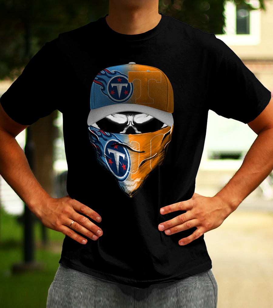 Tennessee Titans Vols Half And Half Face Covering Hat T-Shirt