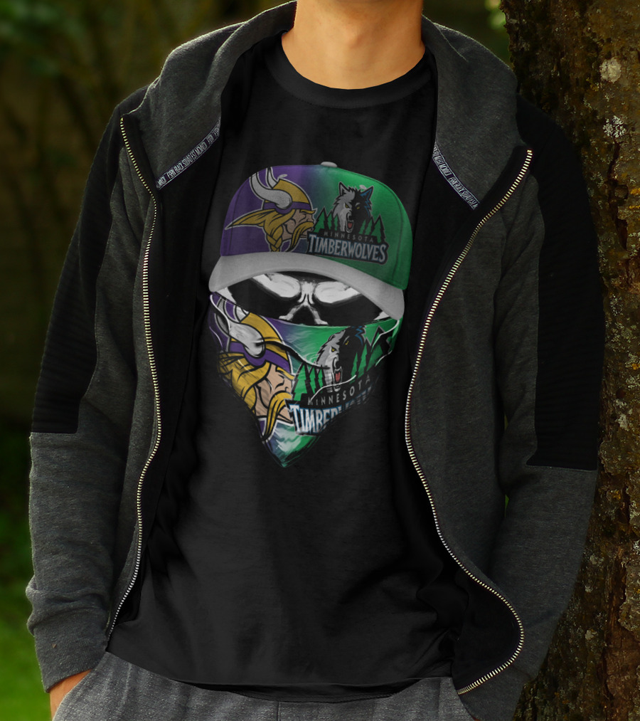 Minnesota Vikings Timberwolves Crossover Skull Mask Skum 134 T-Shirt