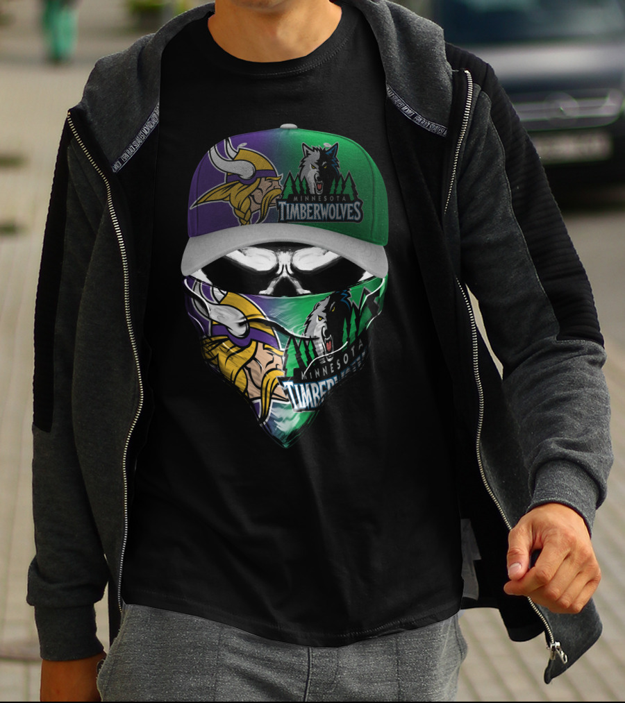 Minnesota Vikings Timberwolves Crossover Skull Mask Skum 134 T-Shirt