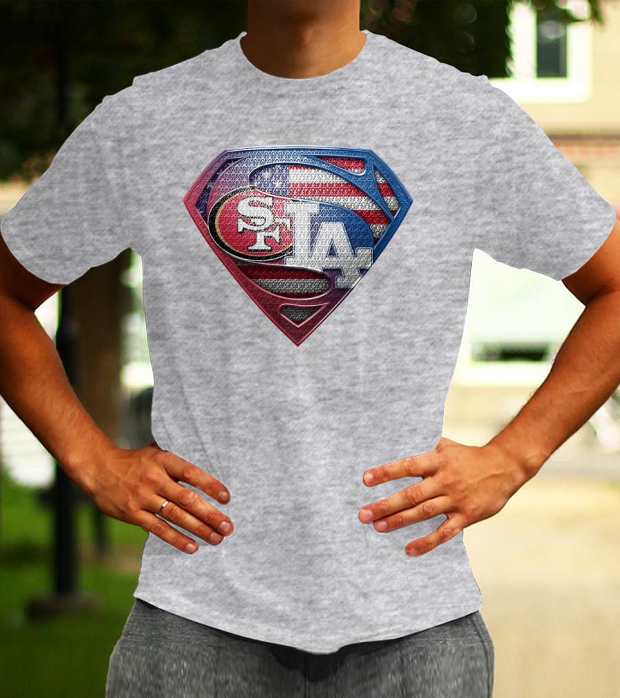 Sf La Superman Shield American Flag Hintergrund T-Shirt