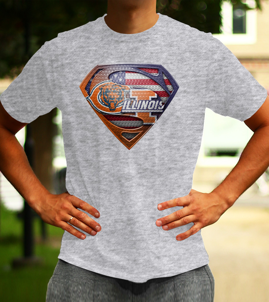 Superman Logo Bears Illinois American Flag T-Shirt