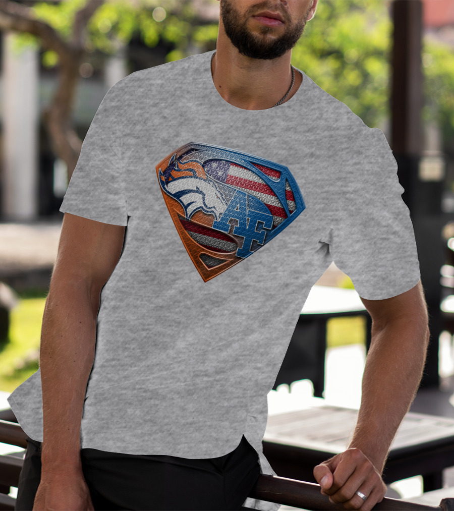 Air Force Falcons Denver Broncos American Flag Shield T-Shirt