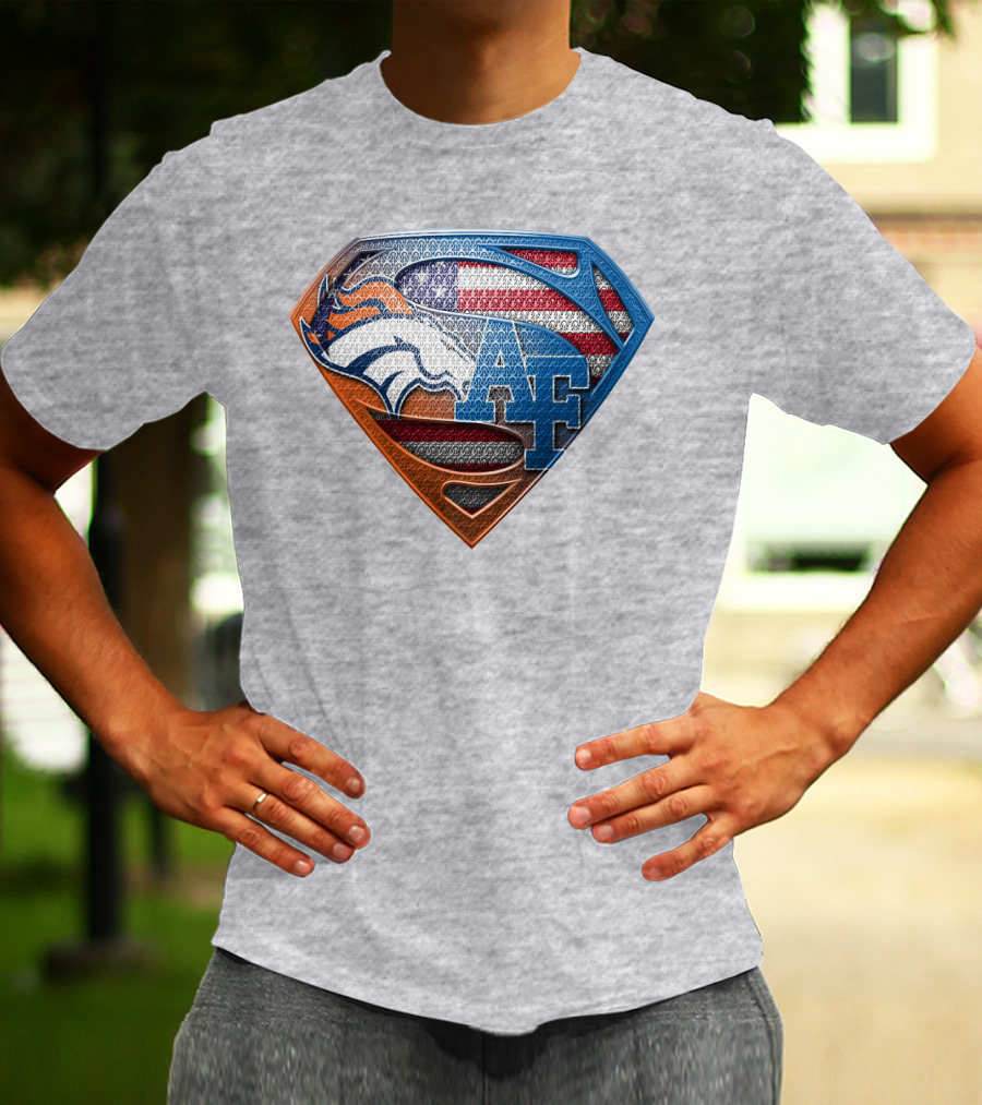 Air Force Falcons Denver Broncos American Flag Shield T-Shirt