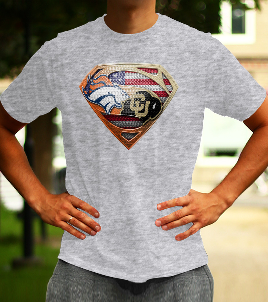 Denver Broncos Colorado Buffaloes American Flag Superman Logo Mashup T-Shirt