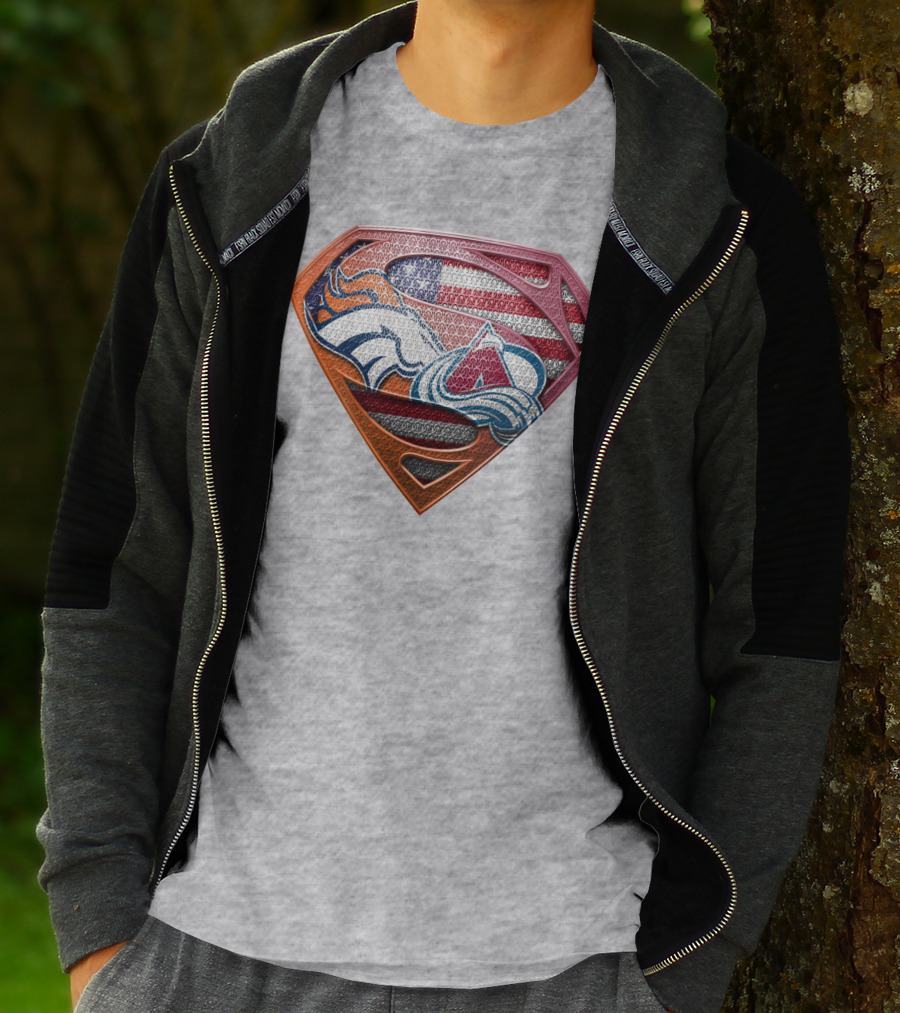 Broncos Avalanche Usa Flag Superman Shield T-Shirt