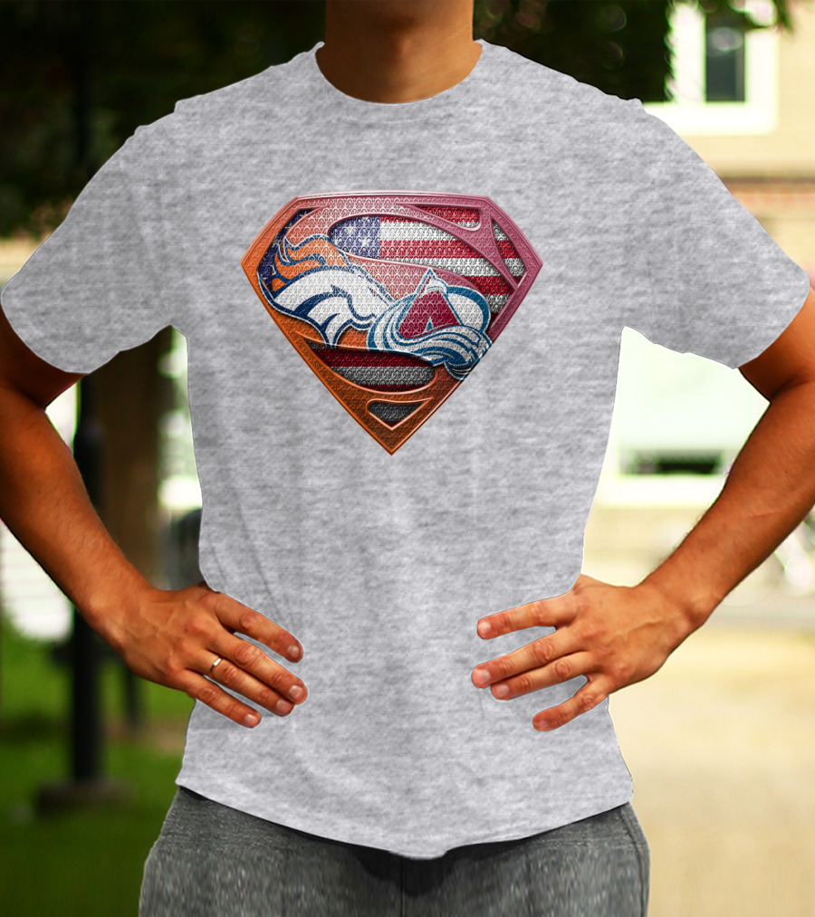Broncos Avalanche Usa Flag Superman Shield T-Shirt