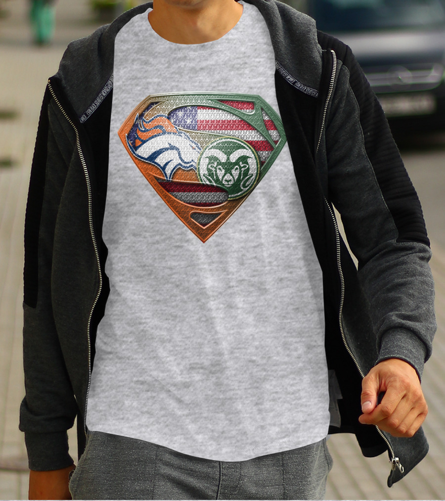 Broncos Rams Superman Shield American Flag T-Shirt
