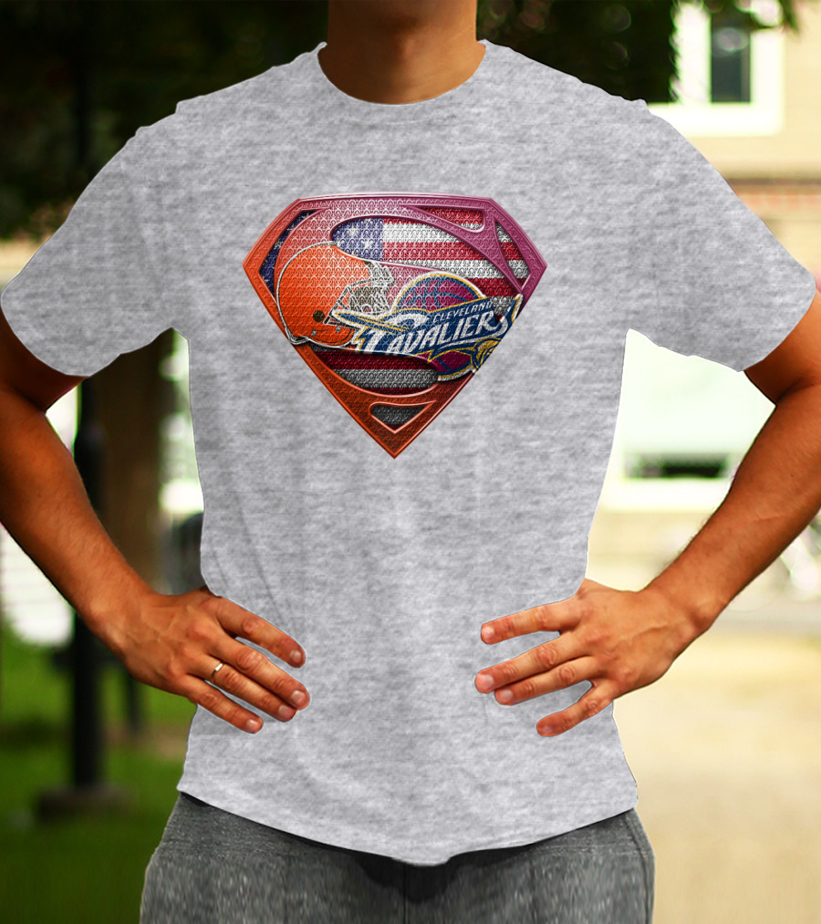 Cleveland Cavaliers Browns Superman American Flag Emblem T-Shirt