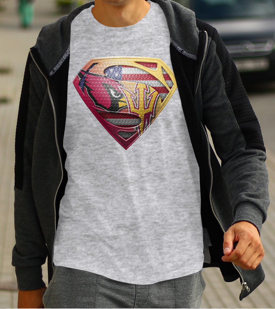 Cardinals And Sun Devils Super Shield American Flag T-Shirt