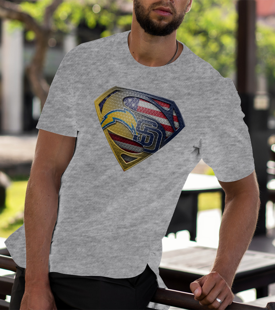 Superman Logo Chargers Sd Padres American Flag T-Shirt