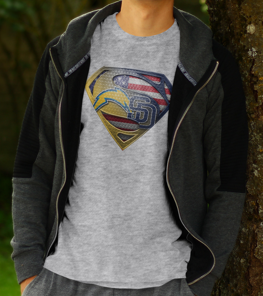 Superman Logo Chargers Sd Padres American Flag T-Shirt