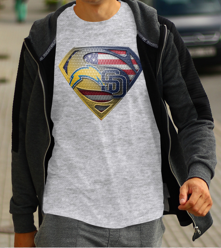 Superman Logo Chargers Sd Padres American Flag T-Shirt