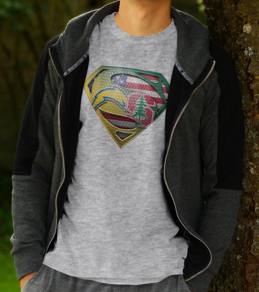 Superman Emblem Stanford Cardinal Chargers American Flag Fusion T-Shirt