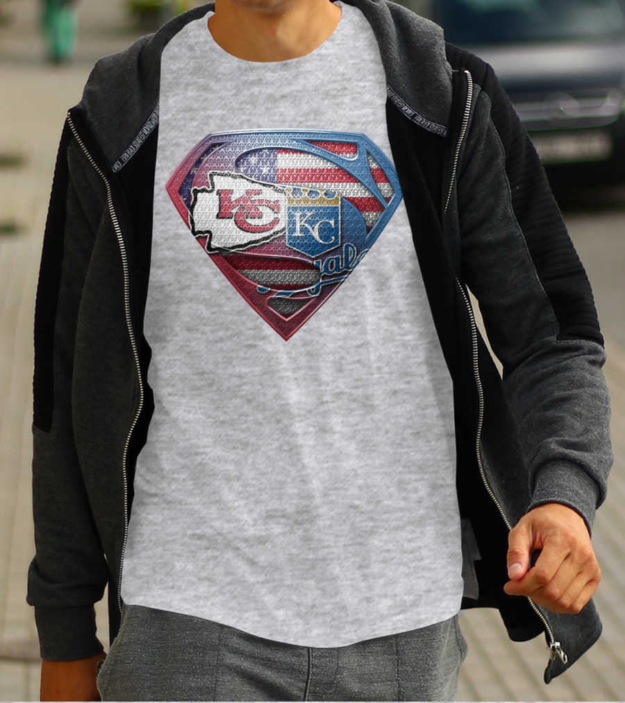 Kansas City Chiefs Royals American Flag Superman Shield T-Shirt