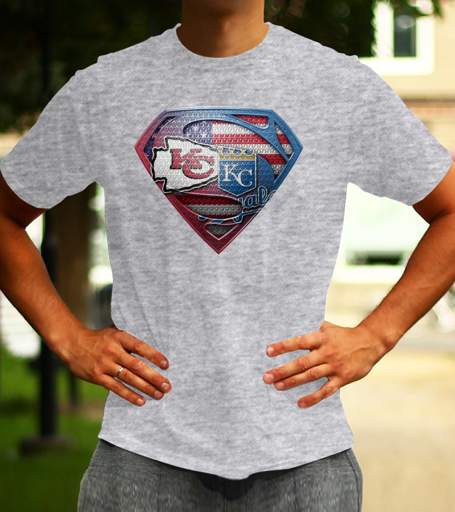 Kansas City Chiefs Royals American Flag Superman Shield T-Shirt