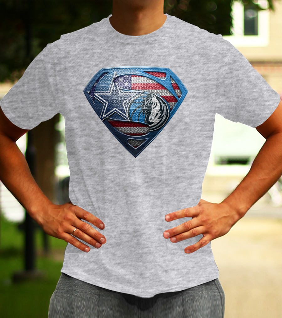 Dallas Basketball Heroes Shield Design With American Flag T-Shirt