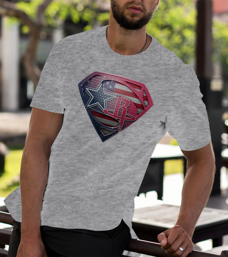 Rockets Superhero Logo With Usa Flag Star T-Shirt