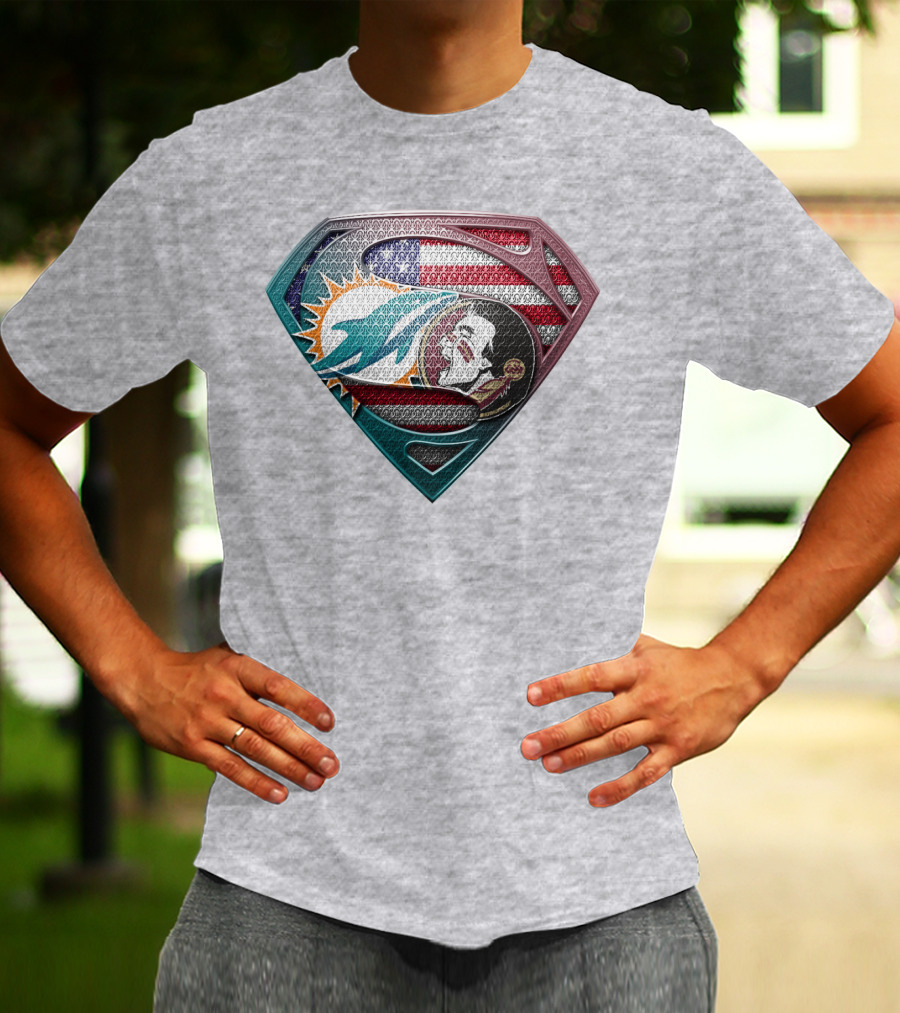 Miami Dolphins Superman American Flag T-Shirt