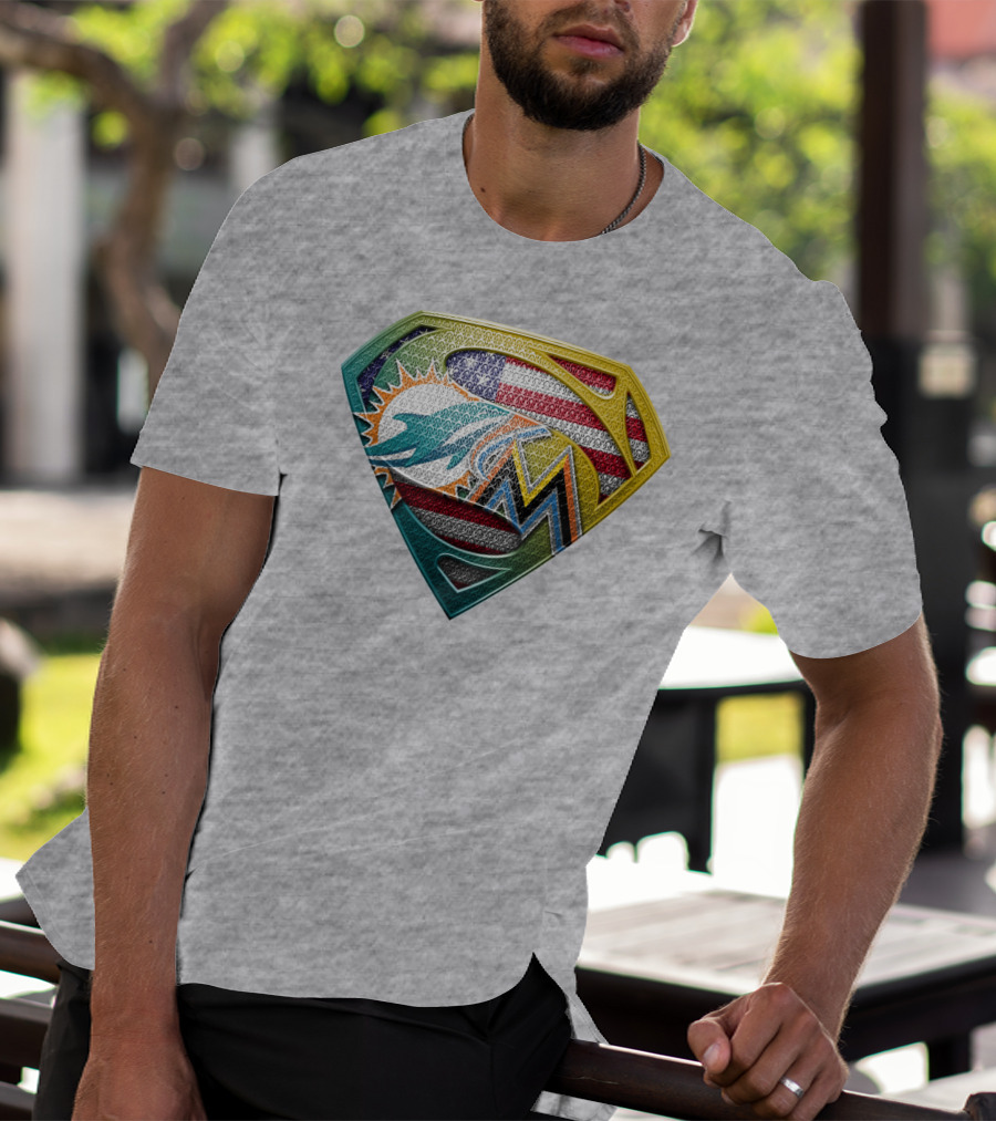 Superman Miami Dolphins Marlins American Flag T-Shirt