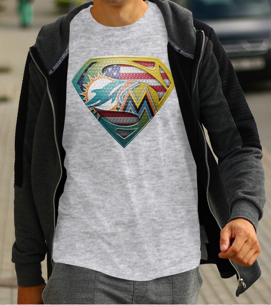 Superman Miami Dolphins Marlins American Flag T-Shirt
