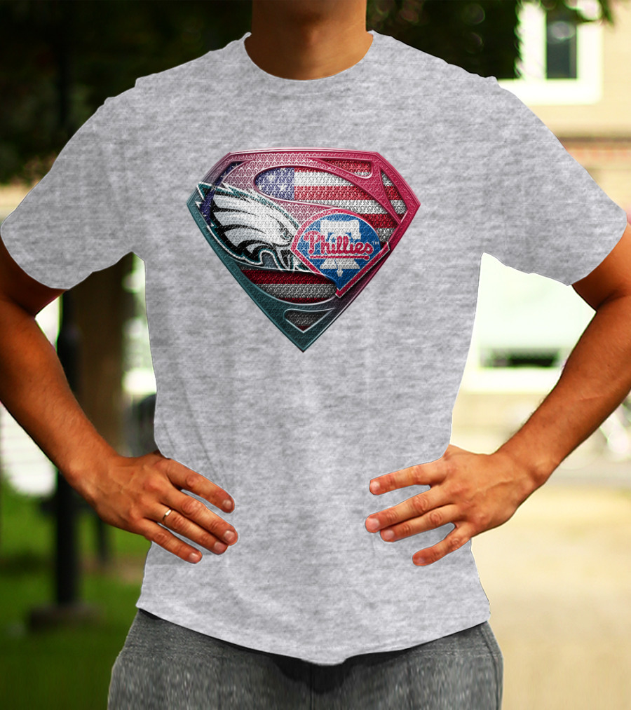 Philadelphia Eagles Phillies Super Logo American Flag - T-Shirt