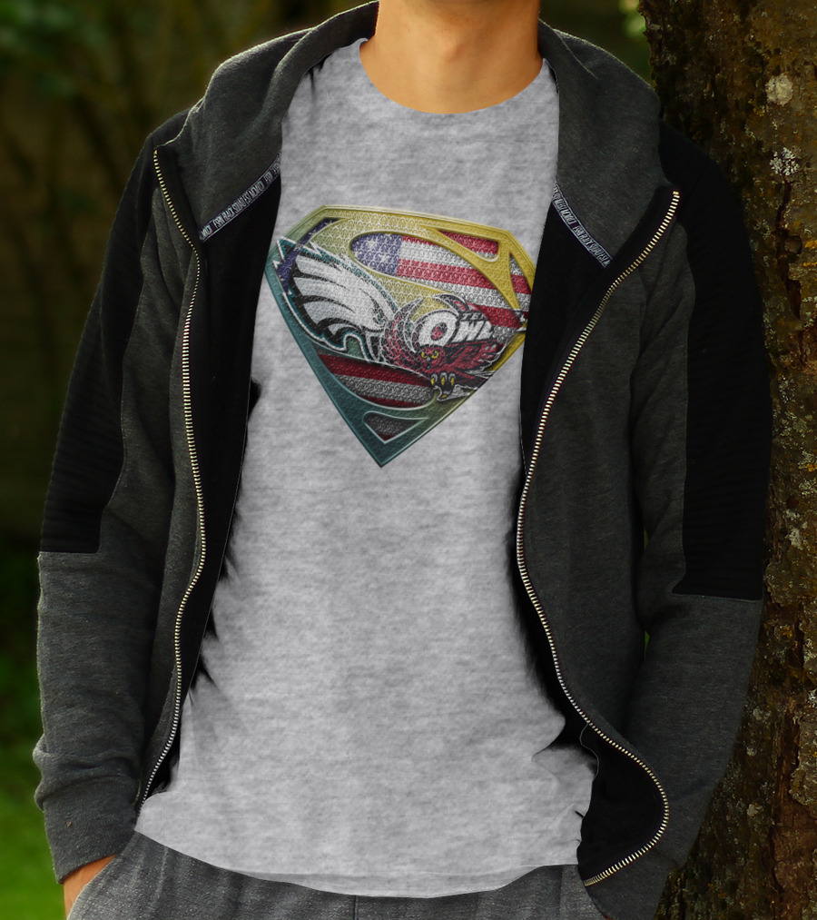 Eagle Owl American Flag Superman Shield T-Shirt