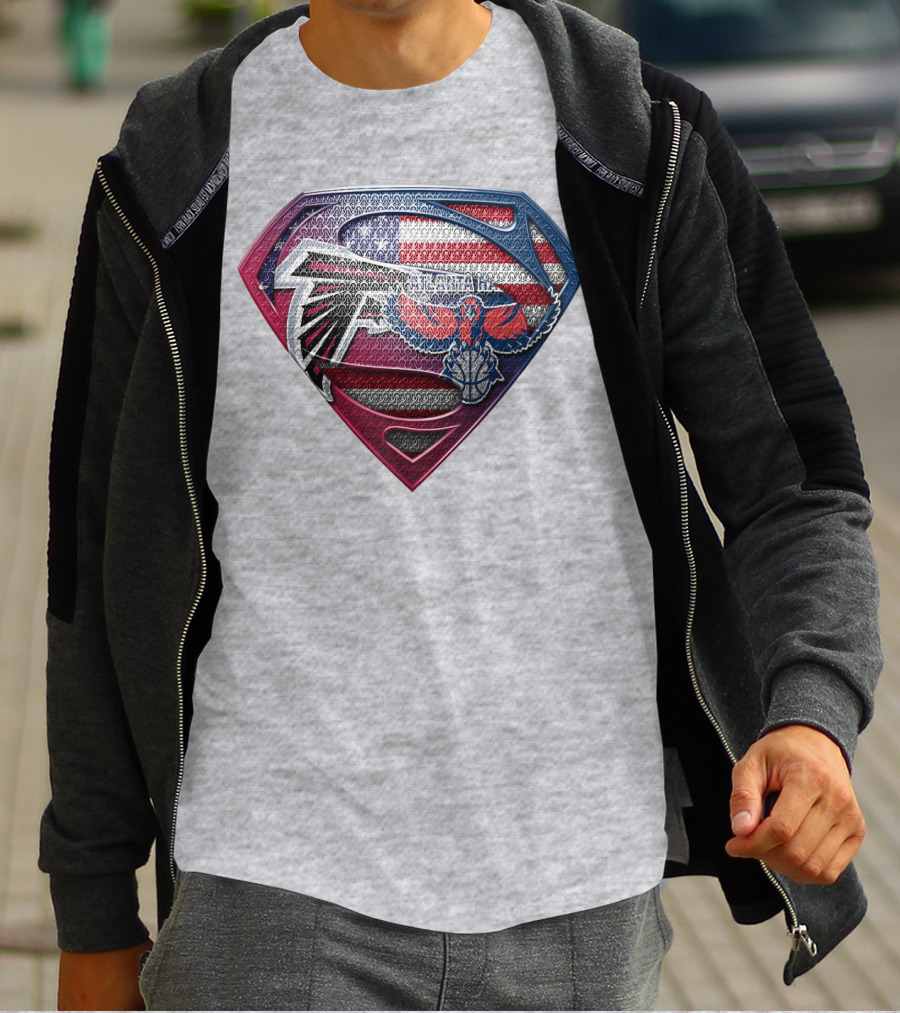Atlanta Falcons Hawks Superman American Flag Superhero T-Shirt