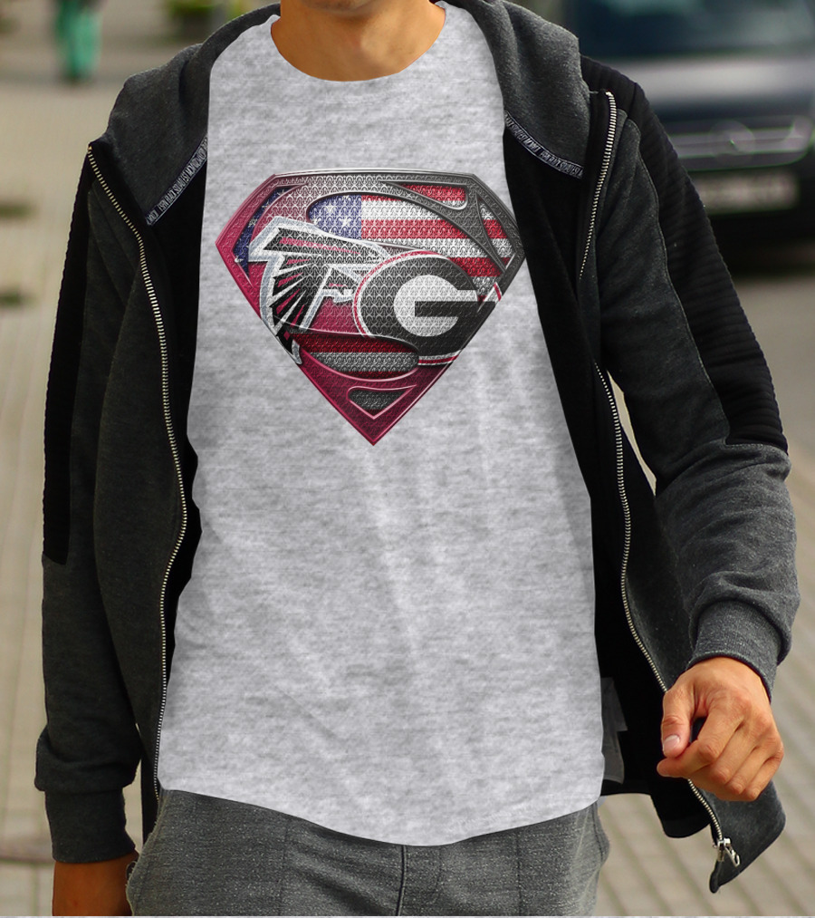 Superman Georgia Bulldogs Atlanta Falcons American Flag T-Shirt