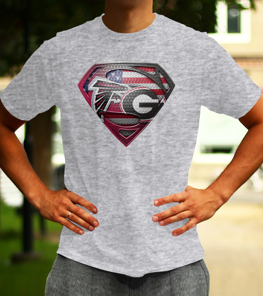 Superman Georgia Bulldogs Atlanta Falcons American Flag T-Shirt
