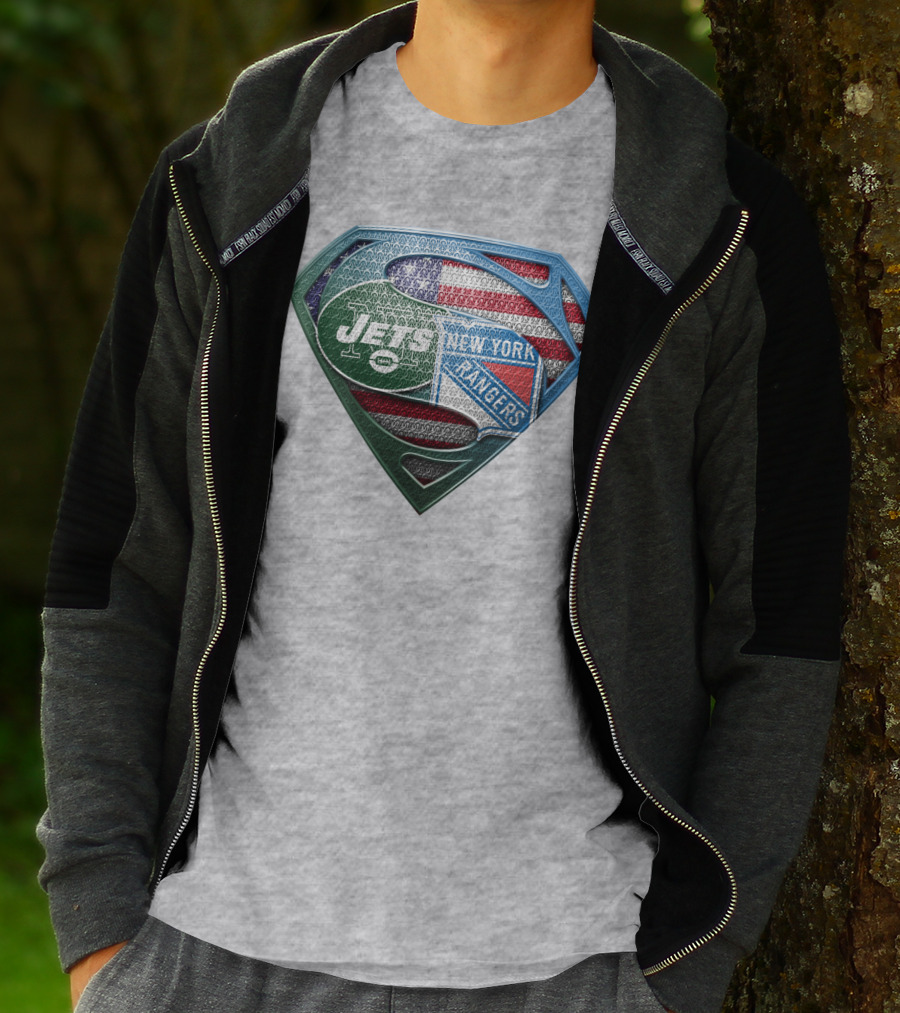 New York Jets Rangers American Flag Superhero T-Shirt