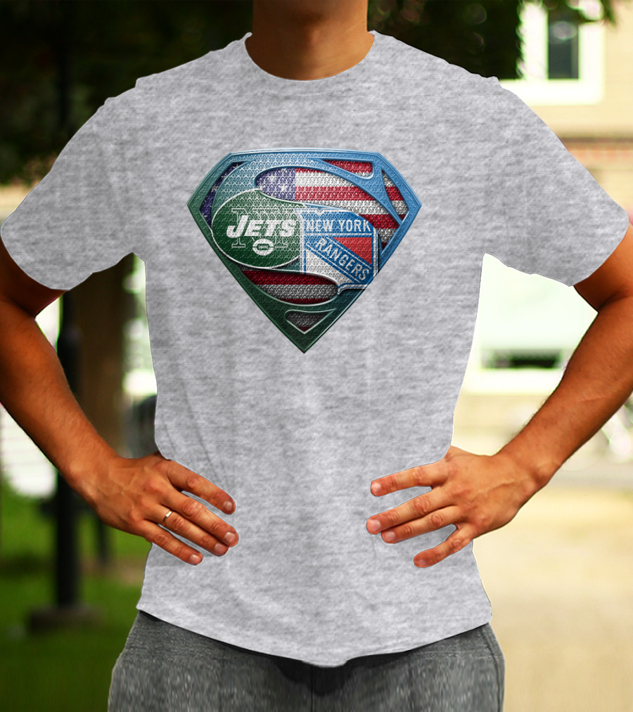 New York Jets Rangers American Flag Superhero T-Shirt