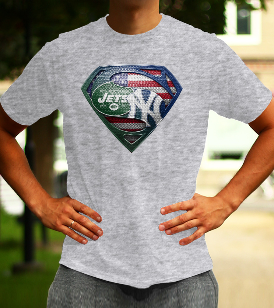 Superman Shield New York Yankees Jets American Flag T-Shirt
