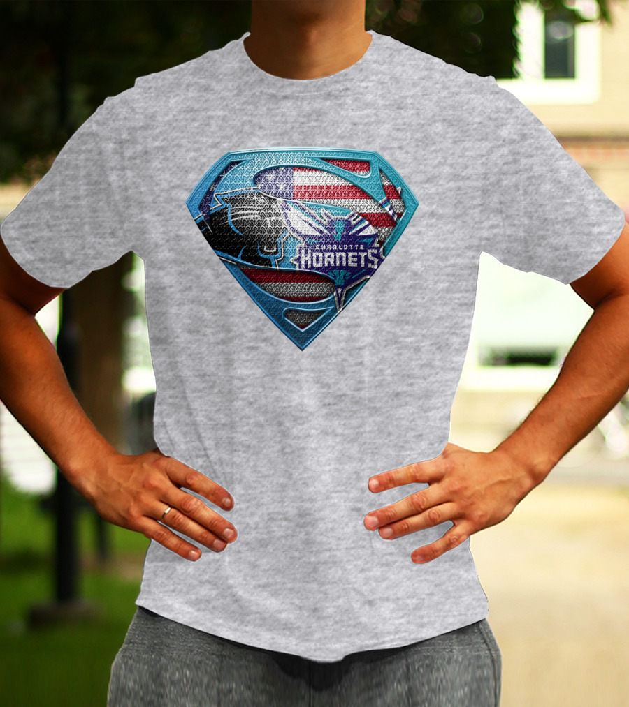 Charlotte Hornets Super Panther American Flag Shield T-Shirt