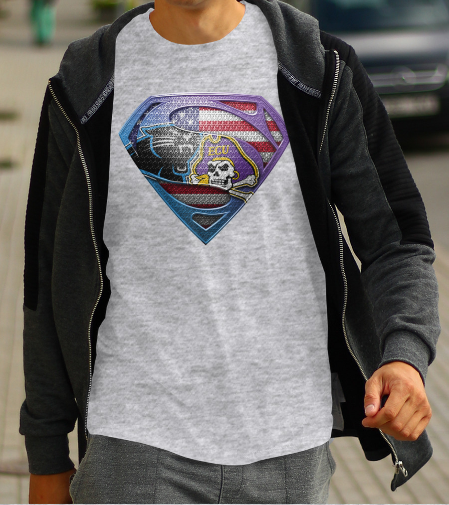 Superhero Shield American Flag Panthers Ecu Pirate Skull T-Shirt