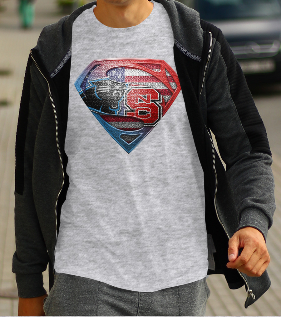 Panther American Flag Super Emblem With Nc State Wolfpack T-Shirt