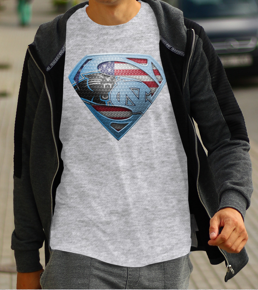 North Carolina Panthers Superman Usa Flag T-Shirt