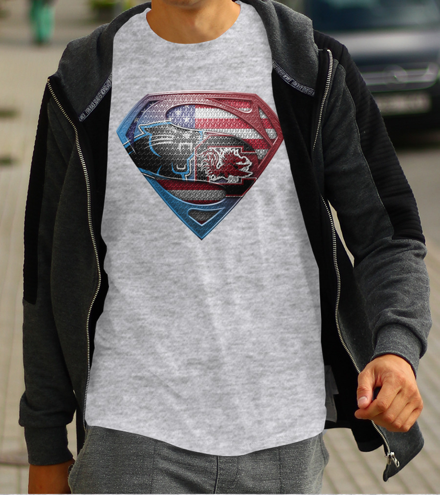 Superman Shield American Flag Panthers Gamecocks T-Shirt