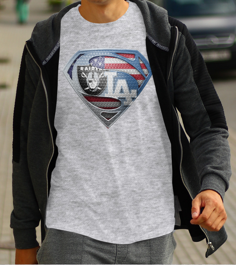 Raiders Dodgers American Flag Superhero T-Shirt