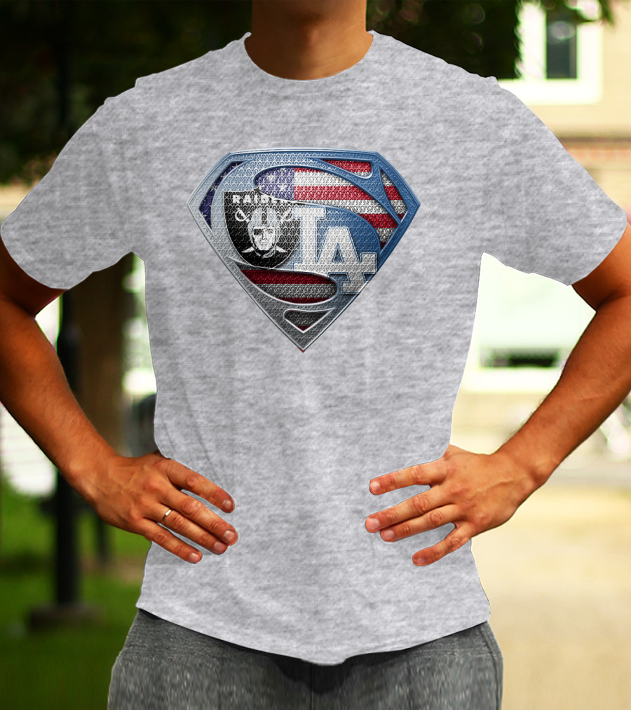 Raiders Dodgers American Flag Superhero T-Shirt