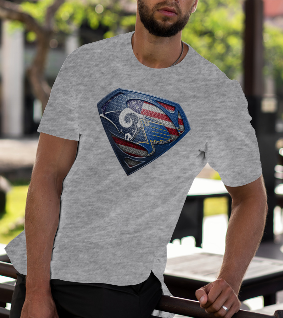 Usa Superman Rams And Blues Logo Shield T-Shirt
