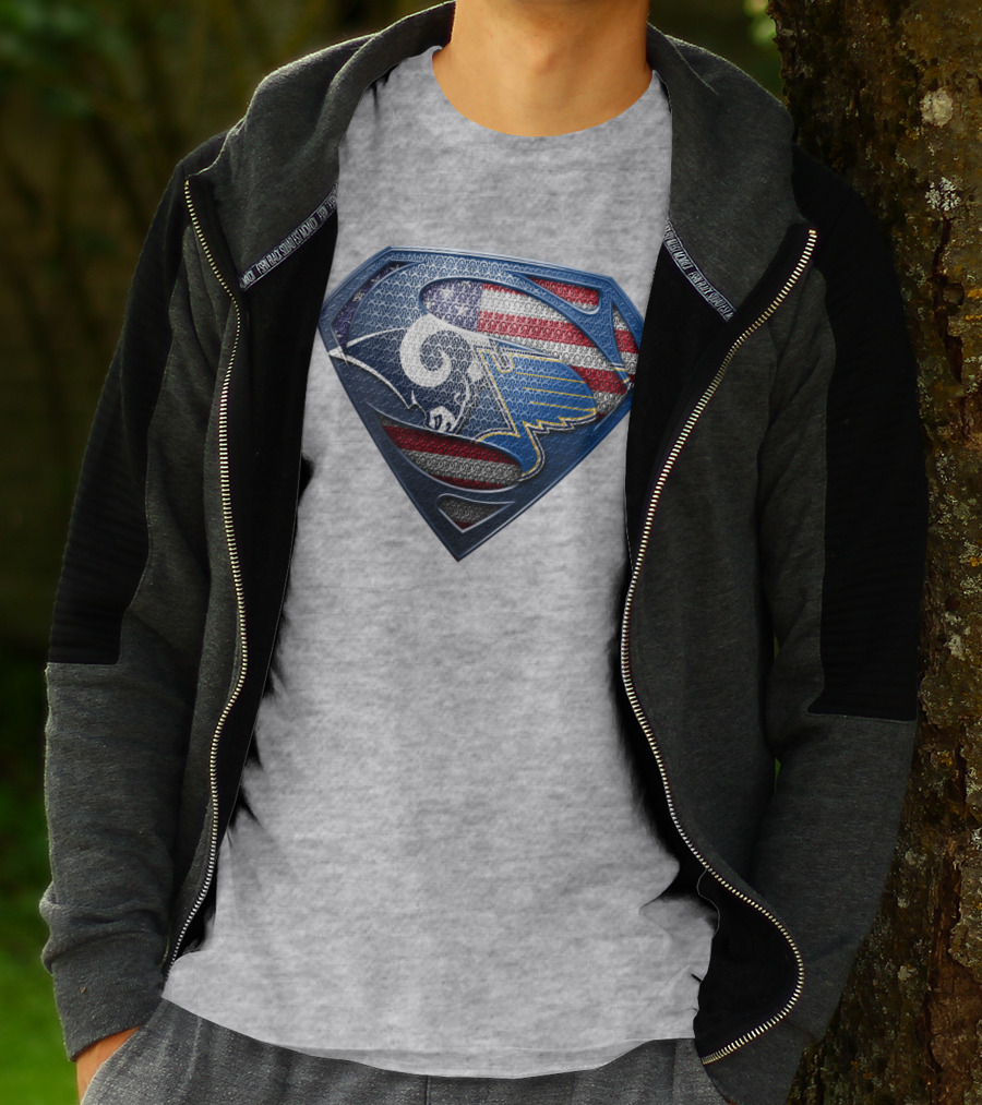 Usa Superman Rams And Blues Logo Shield T-Shirt