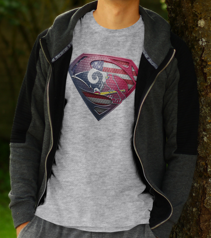Superman Logo With St. Louis Rams And Cardinals Nfl And Mlb Team Fusion T-Shirt