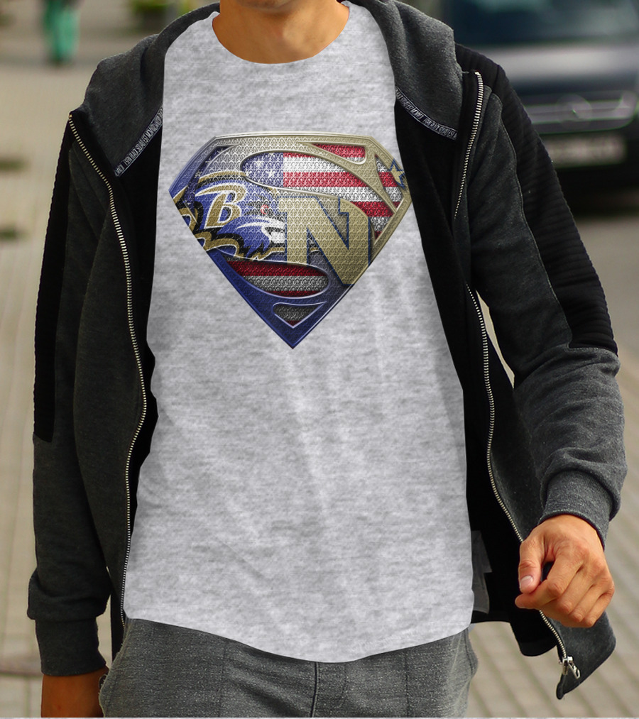 Baltimore Ravens Nfl Superman Shield American Flag T-Shirt