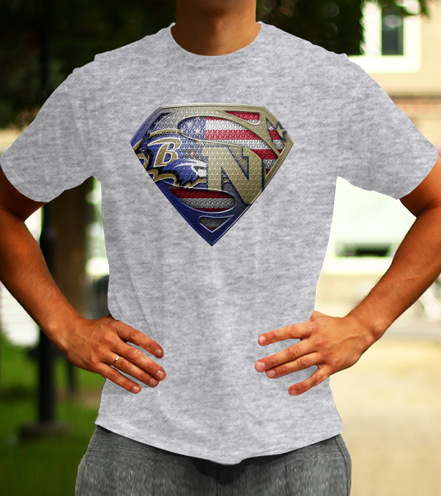 Baltimore Ravens Nfl Superman Shield American Flag T-Shirt
