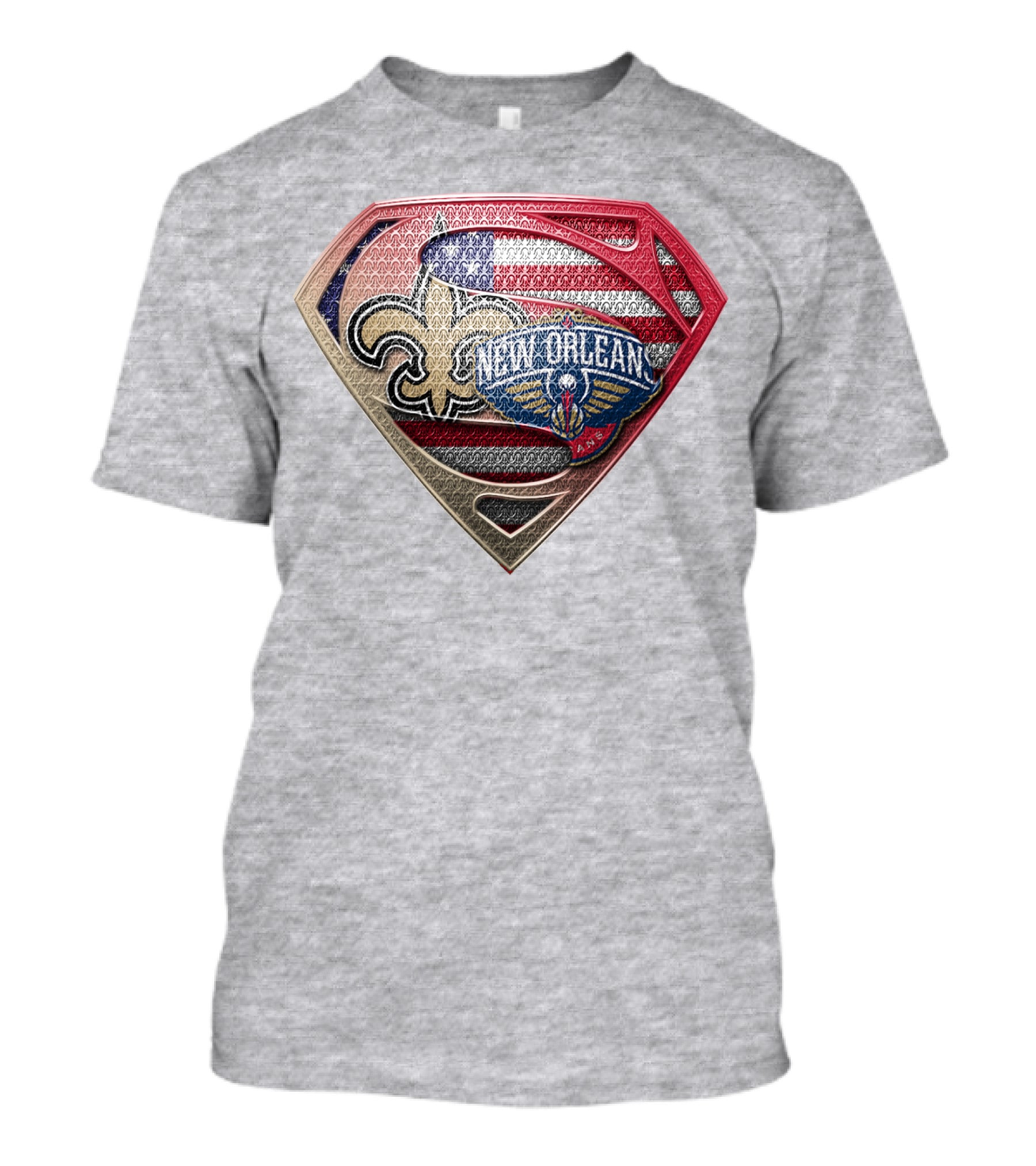Superman Shield New Orleans Saints Pelicans American Flag T-Shirt